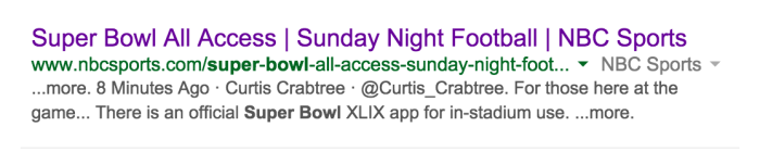NBC Super Bowl SERP